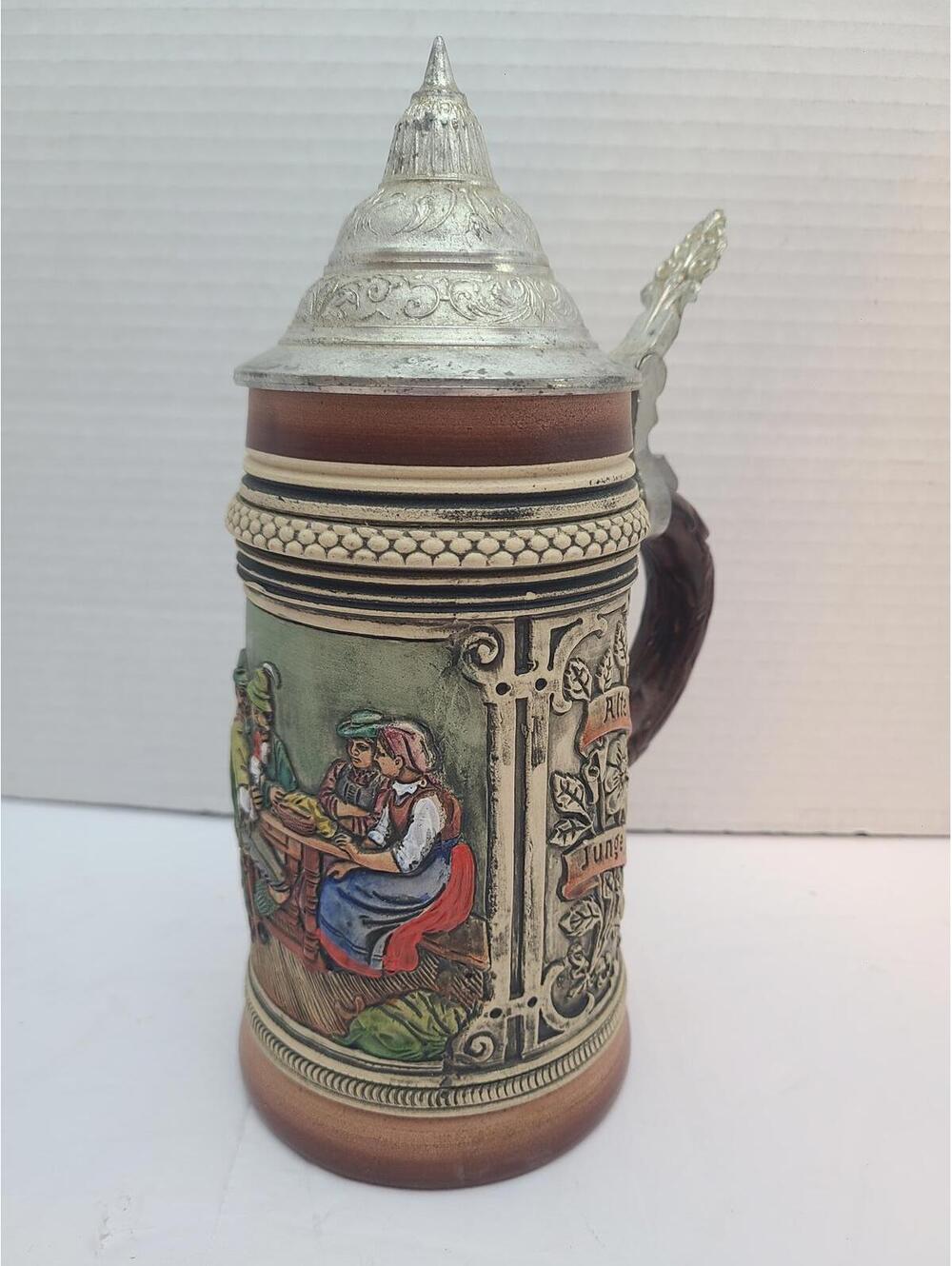 Thewalt German Vintage Beer Stein Western Germany Stoneware Pewter Alt-Grenzau